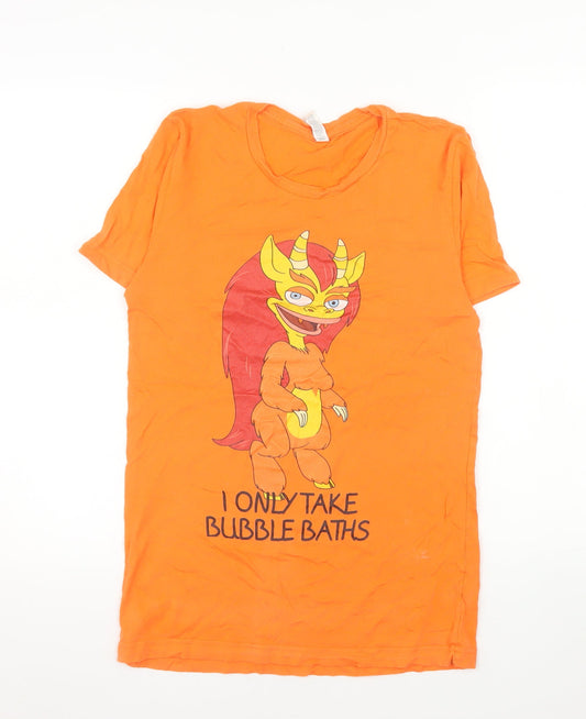 Bella + Canvas Mens Orange Graphic T-Shirt Small Funny Cartoon Print