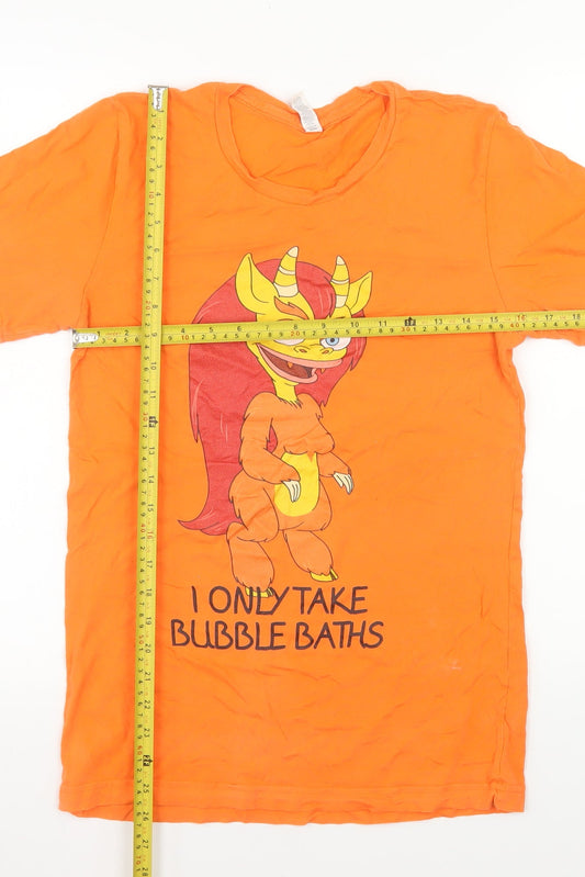 Bella + Canvas Mens Orange Graphic T-Shirt Small Funny Cartoon Print