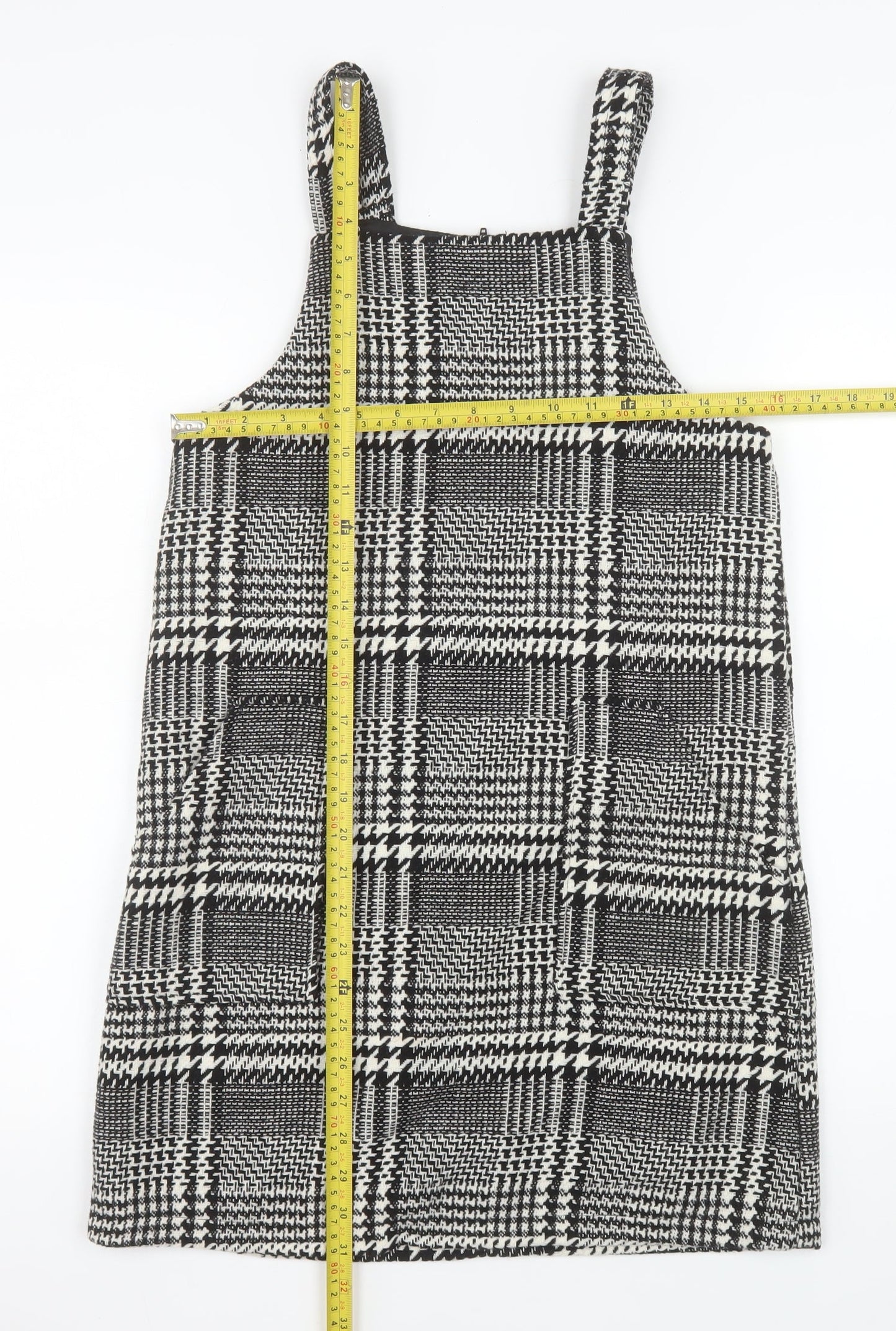 F&F Girls Black Check Pinafore Dress Size 12-13 Years Lined Wool Blend