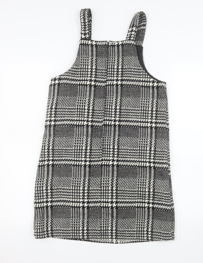F&F Girls Black Check Pinafore Dress Size 12-13 Years Lined Wool Blend