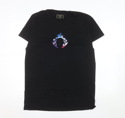 SikSilk Men’s Black Slim Fit Graphic Logo Cotton T-Shirt Size L