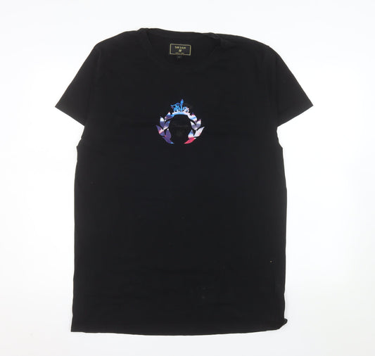 SikSilk Men’s Black Slim Fit Graphic Logo Cotton T-Shirt Size L