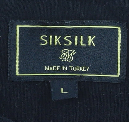 SikSilk Men’s Black Slim Fit Graphic Logo Cotton T-Shirt Size L
