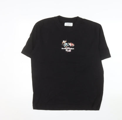 Primark Men's Black Floral Graphic Relaxed Fit T-Shirt Size M