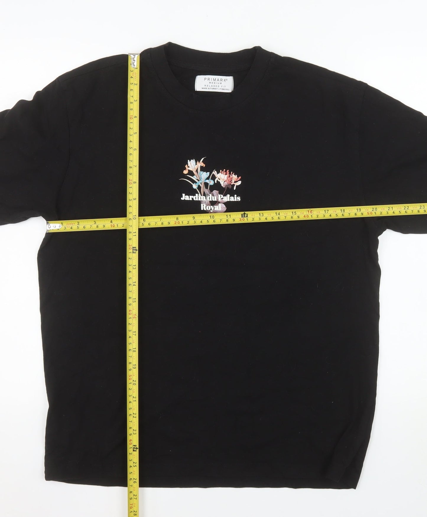Primark Men's Black Floral Graphic Relaxed Fit T-Shirt Size M