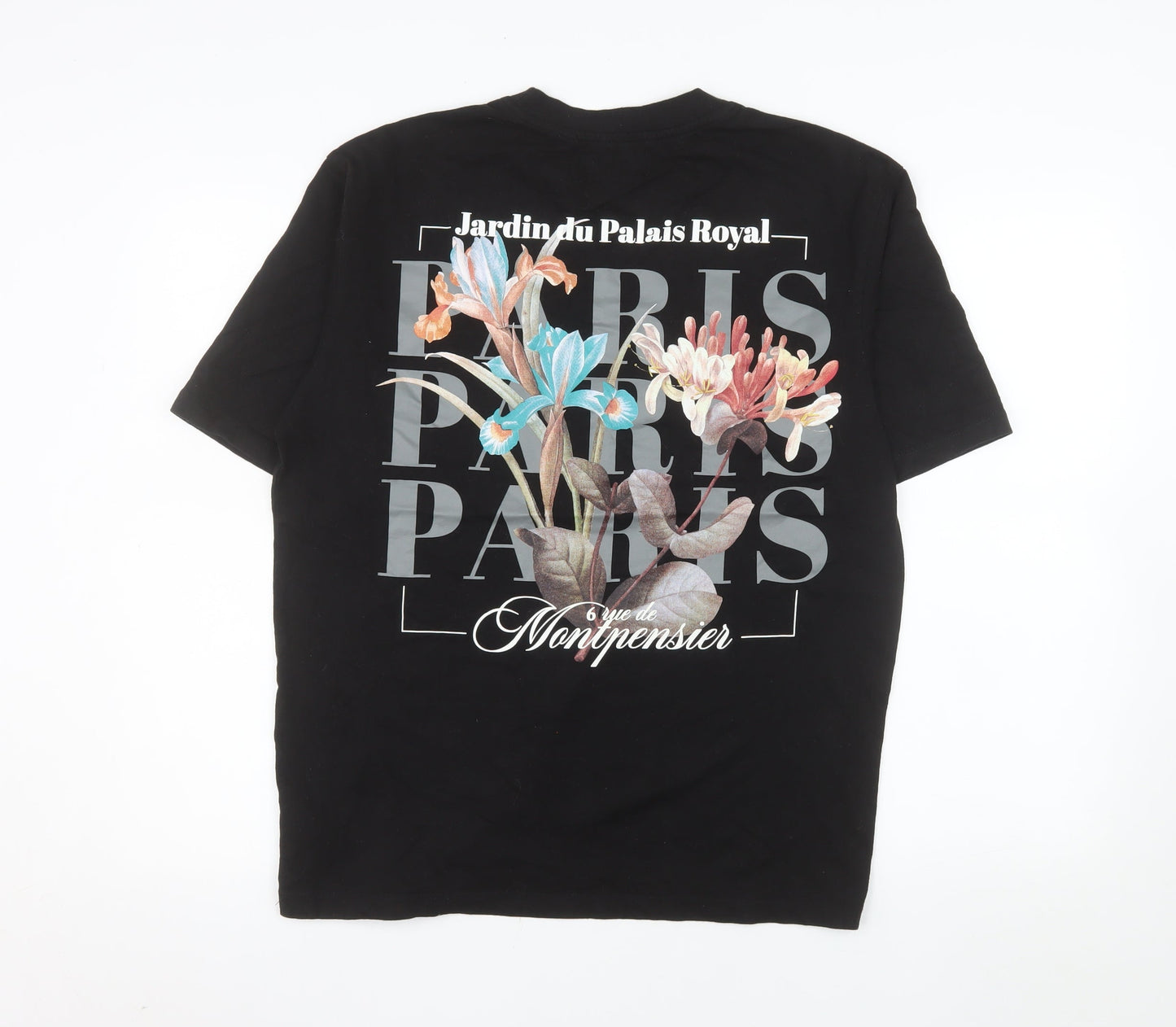 Primark Men's Black Floral Graphic Relaxed Fit T-Shirt Size M