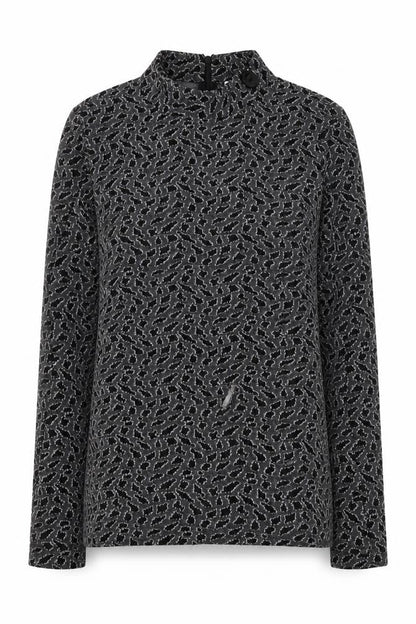 Savida Women's Black Glitter Animal Print High Neck Long Sleeve Blouse Size 12