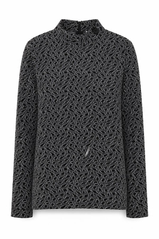 Savida Women's Black Glitter Animal Print High Neck Long Sleeve Blouse Size 12