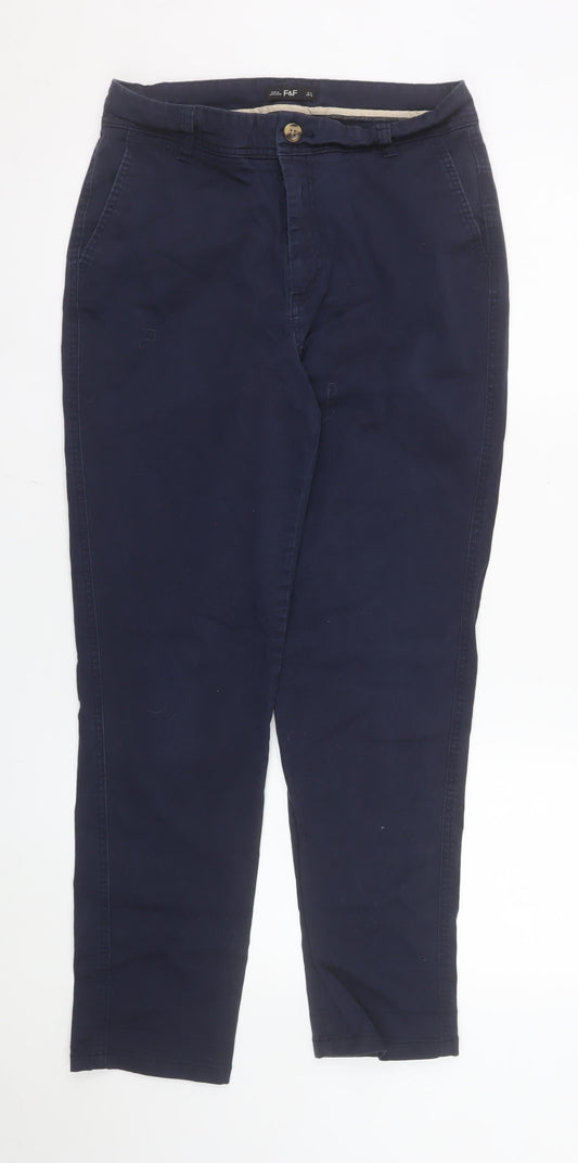 F&F Women Blue Chino Trousers Size 10 Regular Cotton Stretch Twill