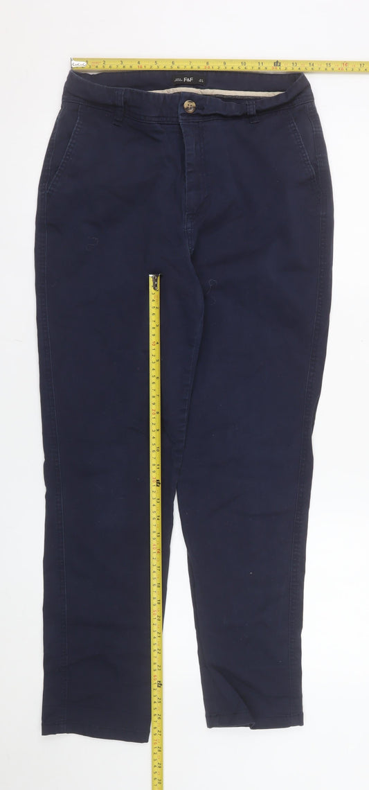 F&F Women Blue Chino Trousers Size 10 Regular Cotton Stretch Twill