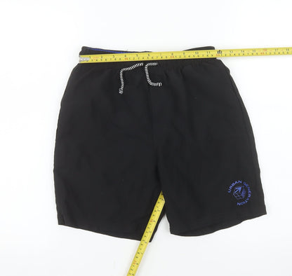 F&F Boys Black 11-12 Years Swim Shorts Drawstring Elastic Waist Polyester