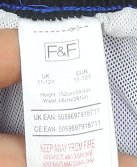 F&F Boys Black 11-12 Years Swim Shorts Drawstring Elastic Waist Polyester