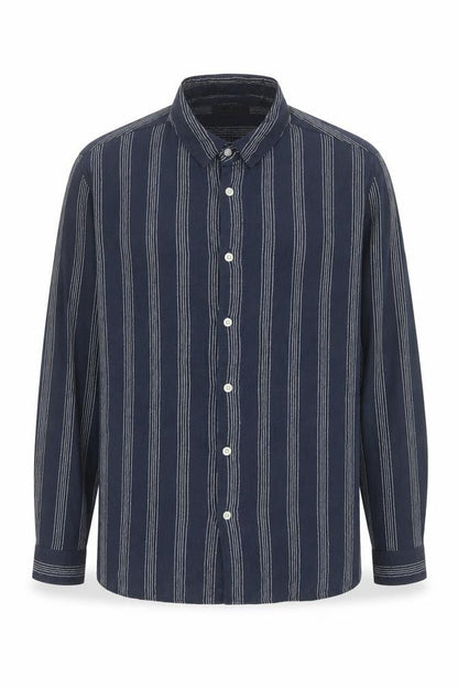 Primark Men's Blue Striped Regular Fit Long Sleeve Button-Up Shirt M