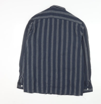 Primark Men's Blue Striped Regular Fit Long Sleeve Button-Up Shirt M