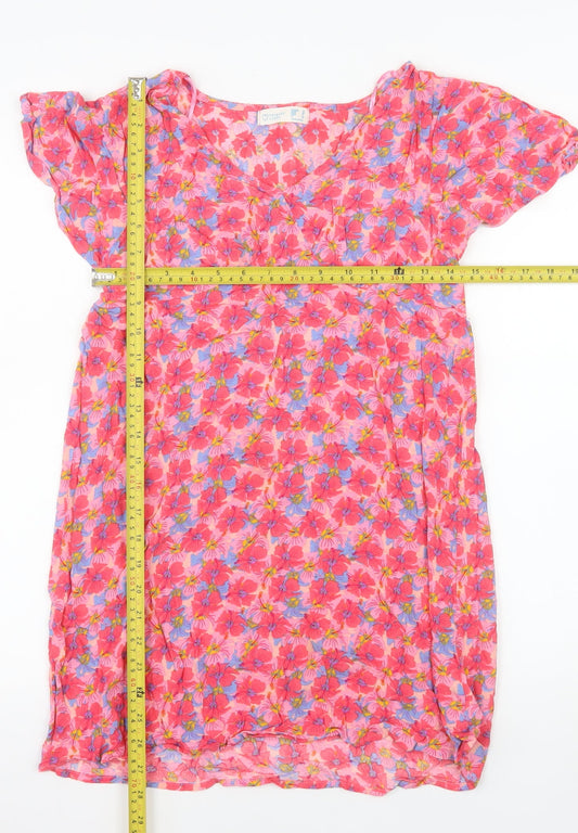 Primark Women Pink Floral Viscose Shift Dress Size 10