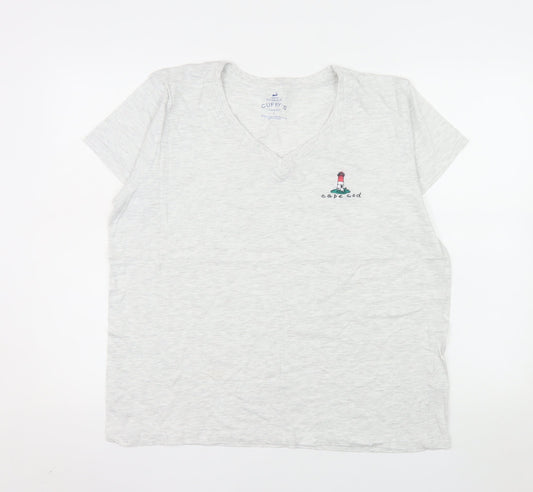 Cuffy's Women's Grey Relaxed Fit V-Neck Cape Cod Cotton T-Shirt Size L