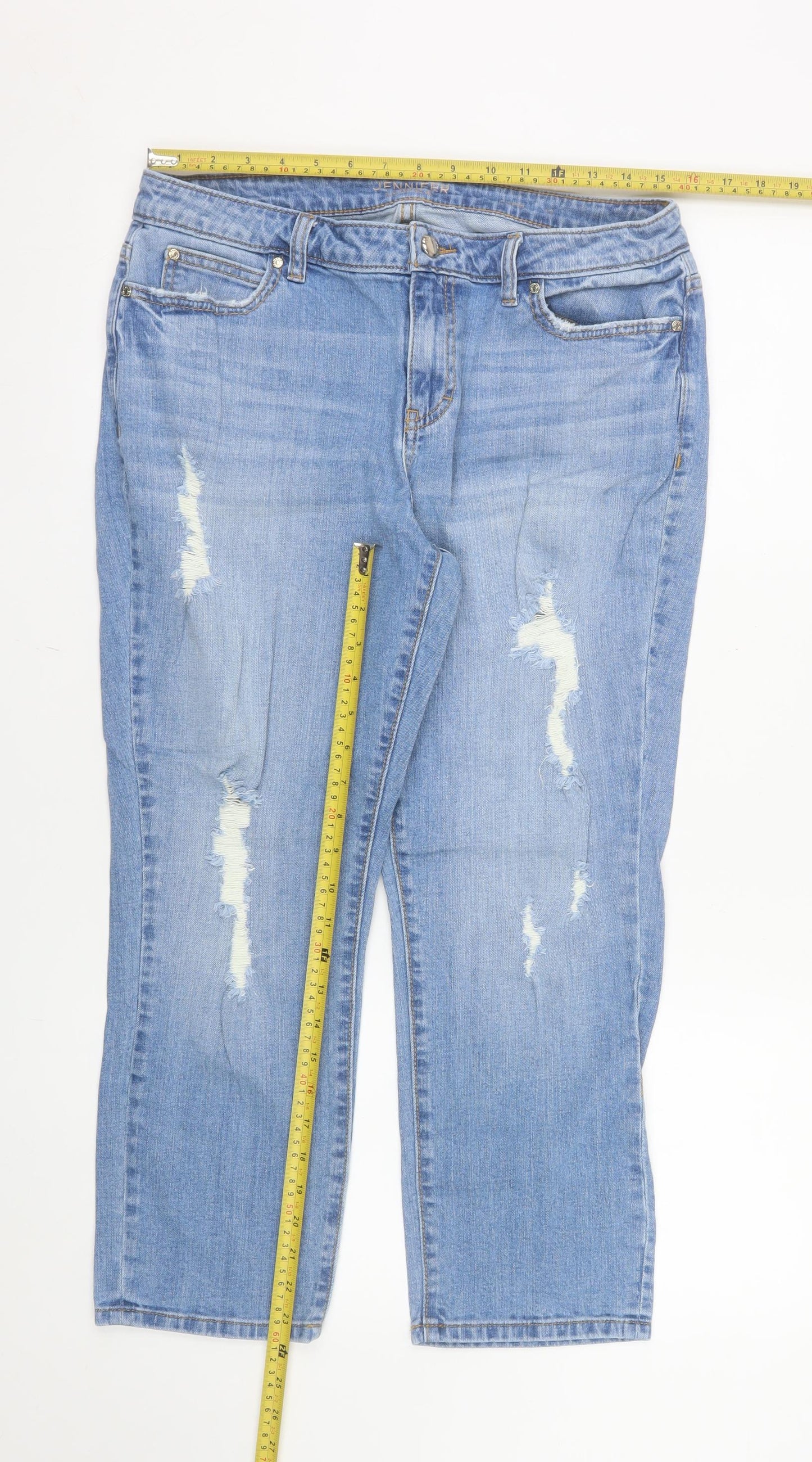 Jennifer Lopez Womens Blue Capri Jeans Size 12 Distressed Denim