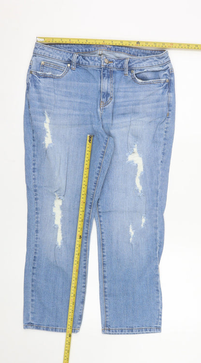 Jennifer Lopez Womens Blue Capri Jeans Size 12 Distressed Denim