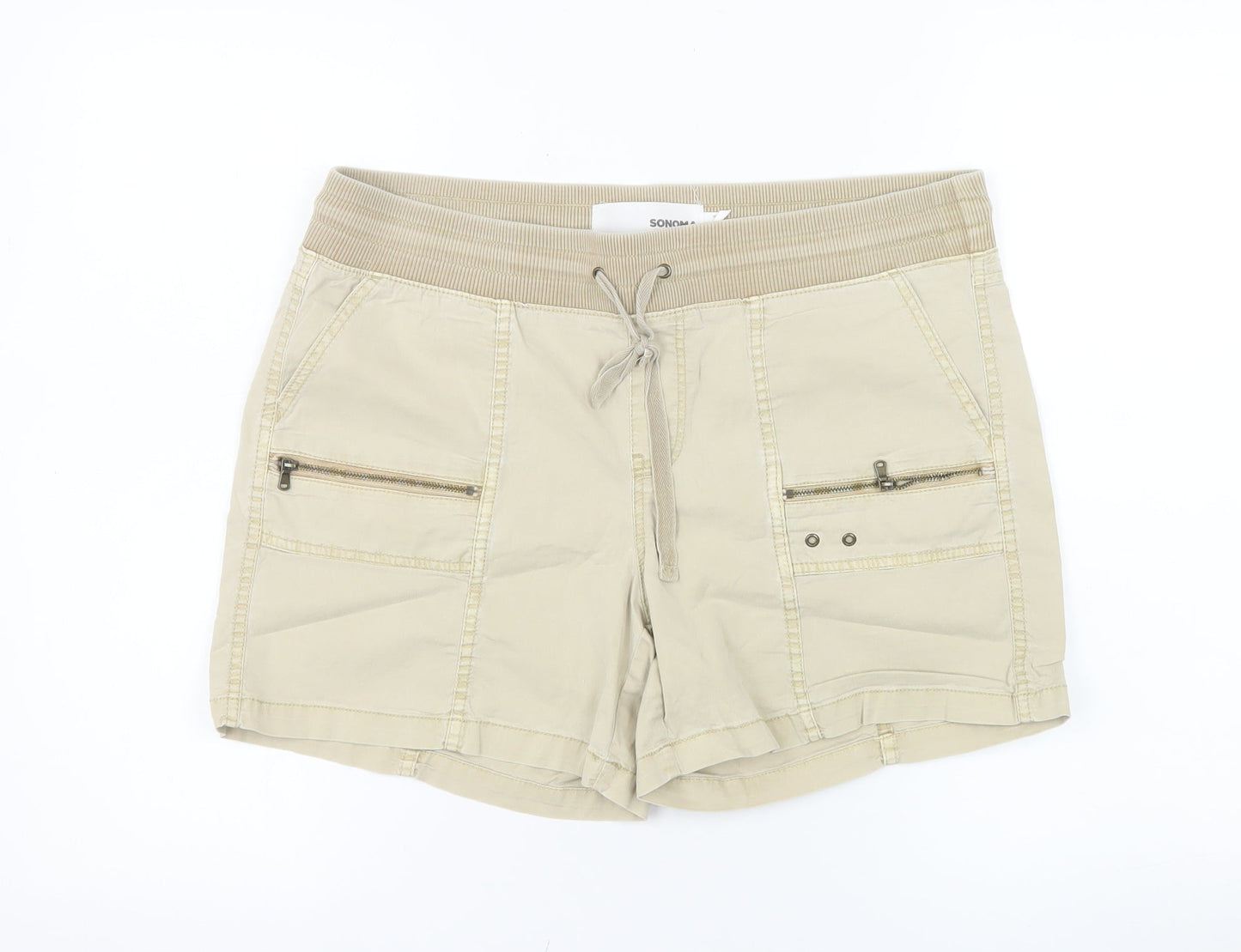 Sonoma Women Beige Cargo Shorts Size 12 Cotton Blend Drawstring Waist