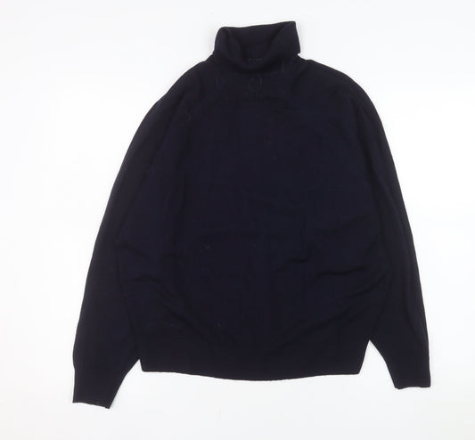 Straven Mens Navy Blue Wool Roll Neck Jumper Size L Classic Knit