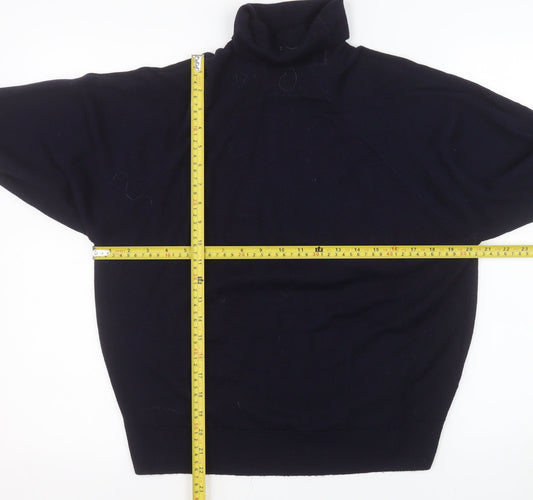 Straven Mens Navy Blue Wool Roll Neck Jumper Size L Classic Knit