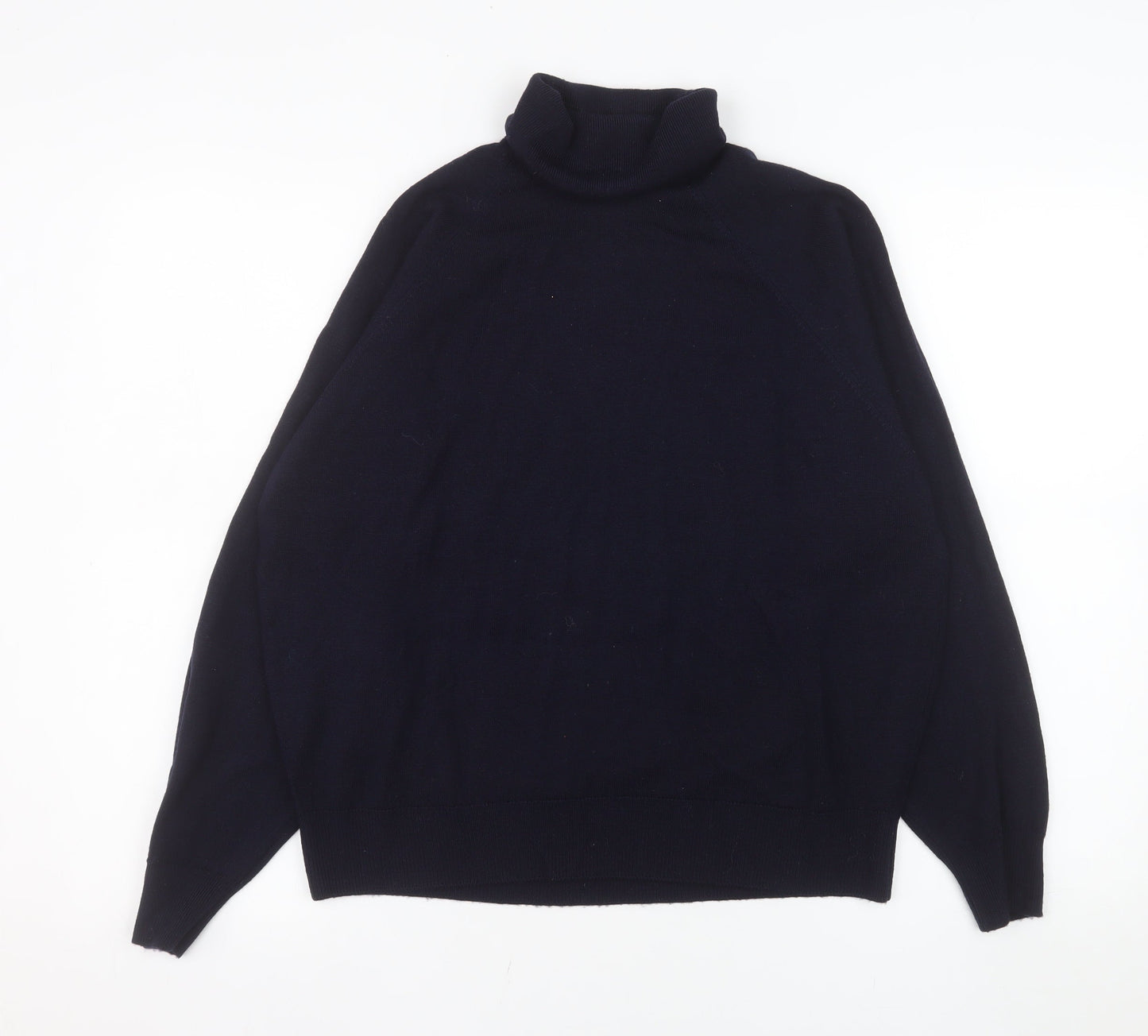 Straven Mens Navy Blue Wool Roll Neck Jumper Size L Classic Knit