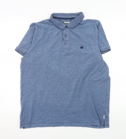 Wrangler Men's Blue Striped Cotton Stretch Polo Shirt XL