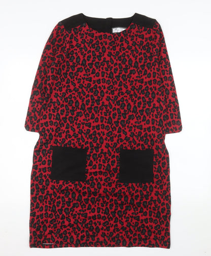 Paco Boutique Women's Red Leopard Print Shift Dress Size 12