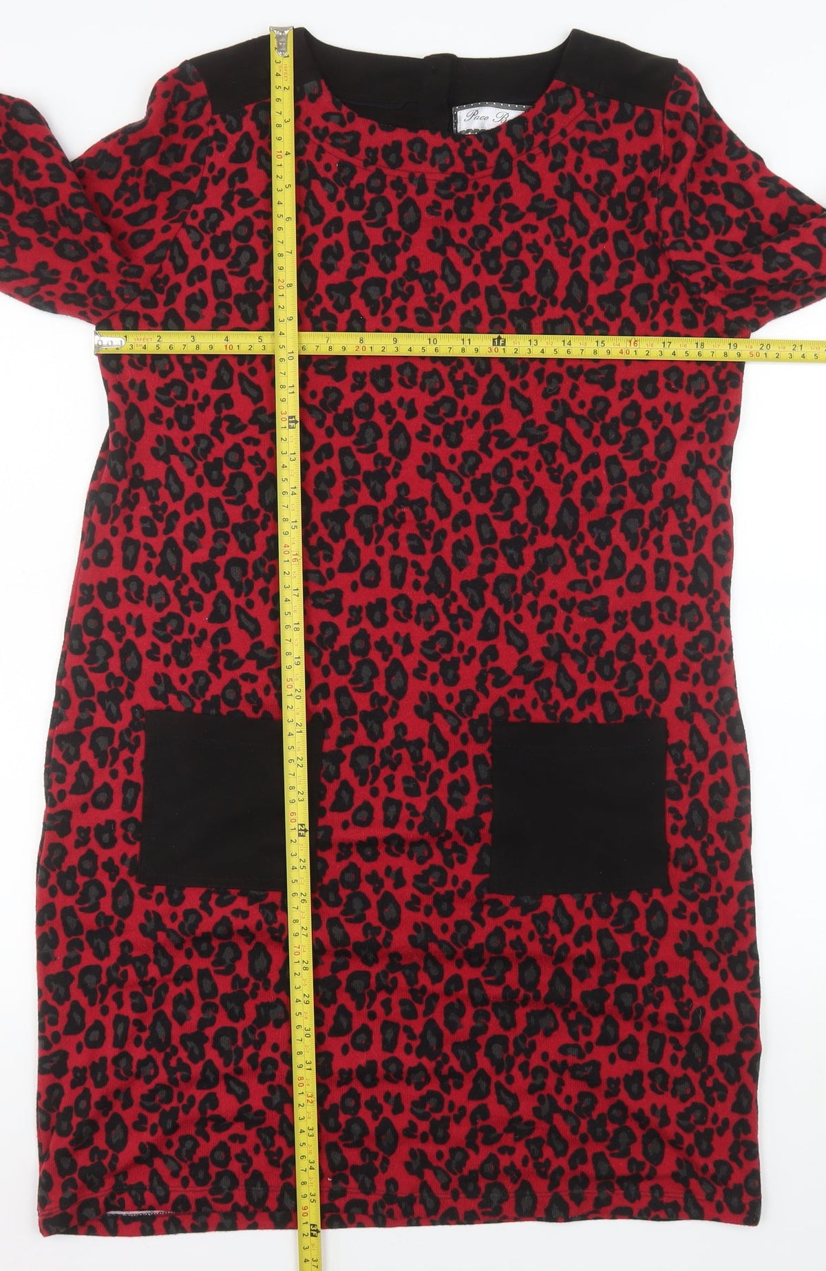 Paco Boutique Women's Red Leopard Print Shift Dress Size 12