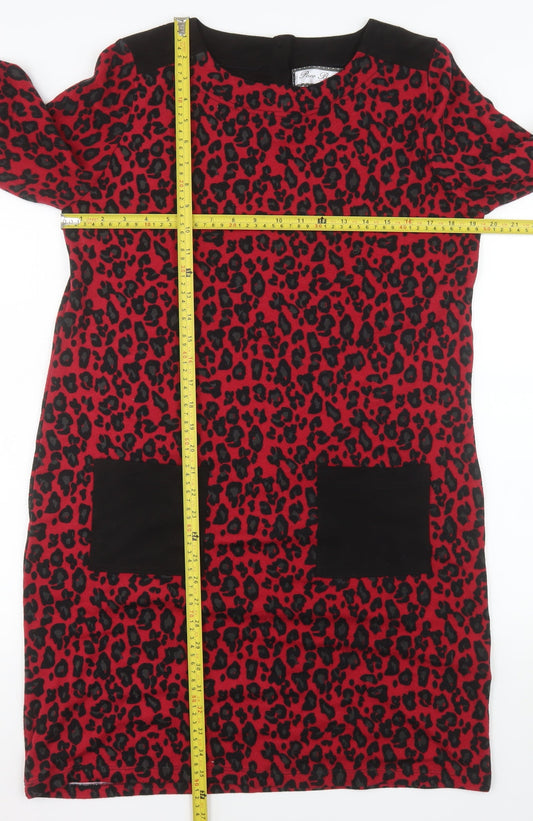 Paco Boutique Women's Red Leopard Print Shift Dress Size 12