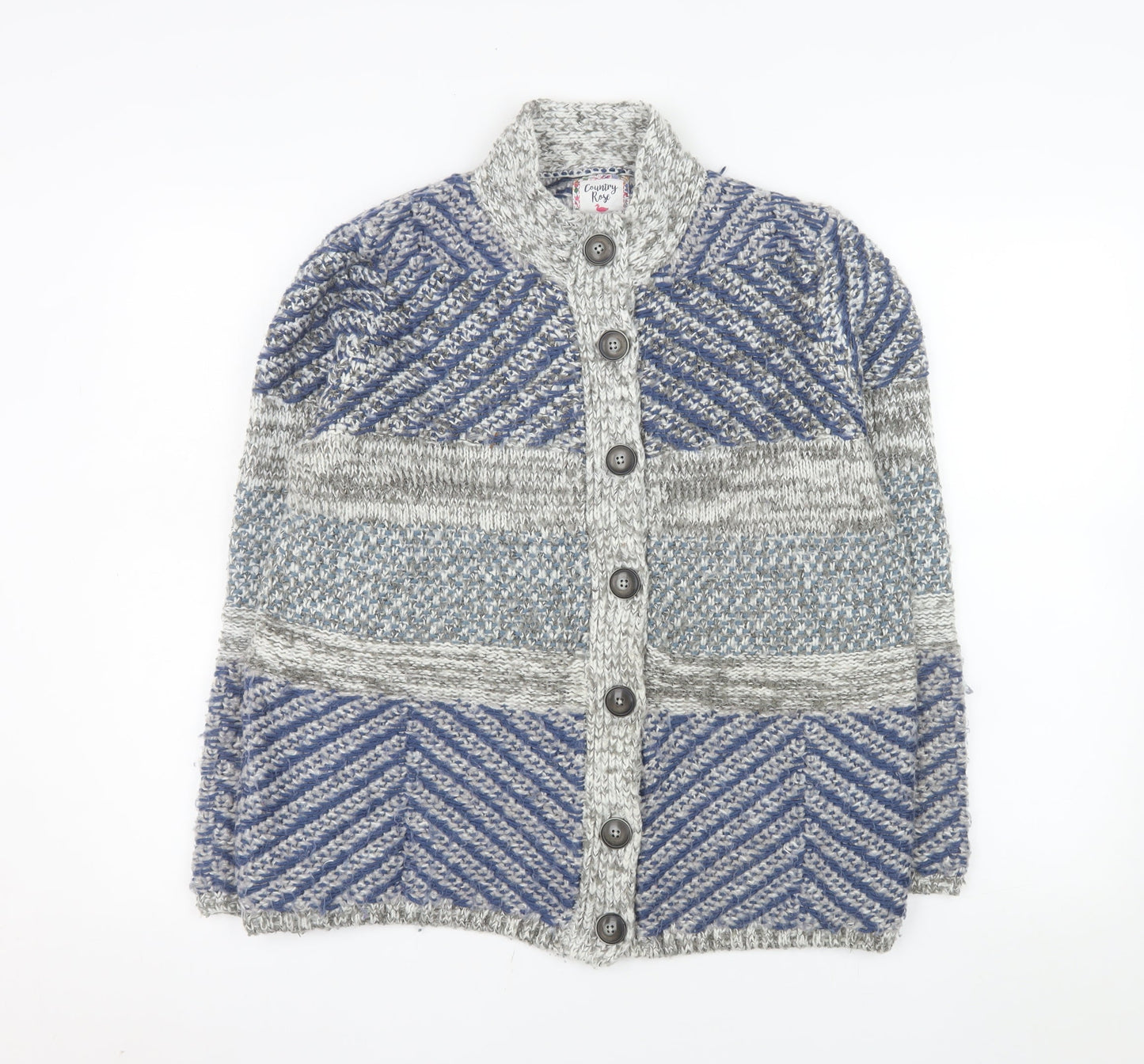 Country Rose Women's Blue Geometric Chunky Knit Cardigan M