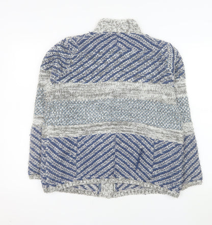 Country Rose Women's Blue Geometric Chunky Knit Cardigan M