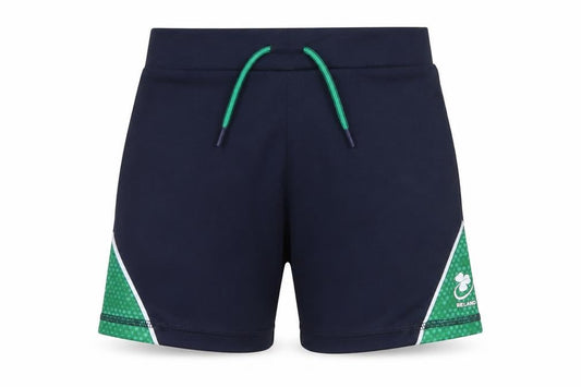 Front view of Dunnes boys’ navy blue 7-8 years athletic shorts with drawstring