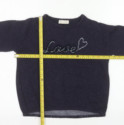 Zara Girls Navy Blue Sequin Love Pullover Sweatshirt Size 9-10 Years