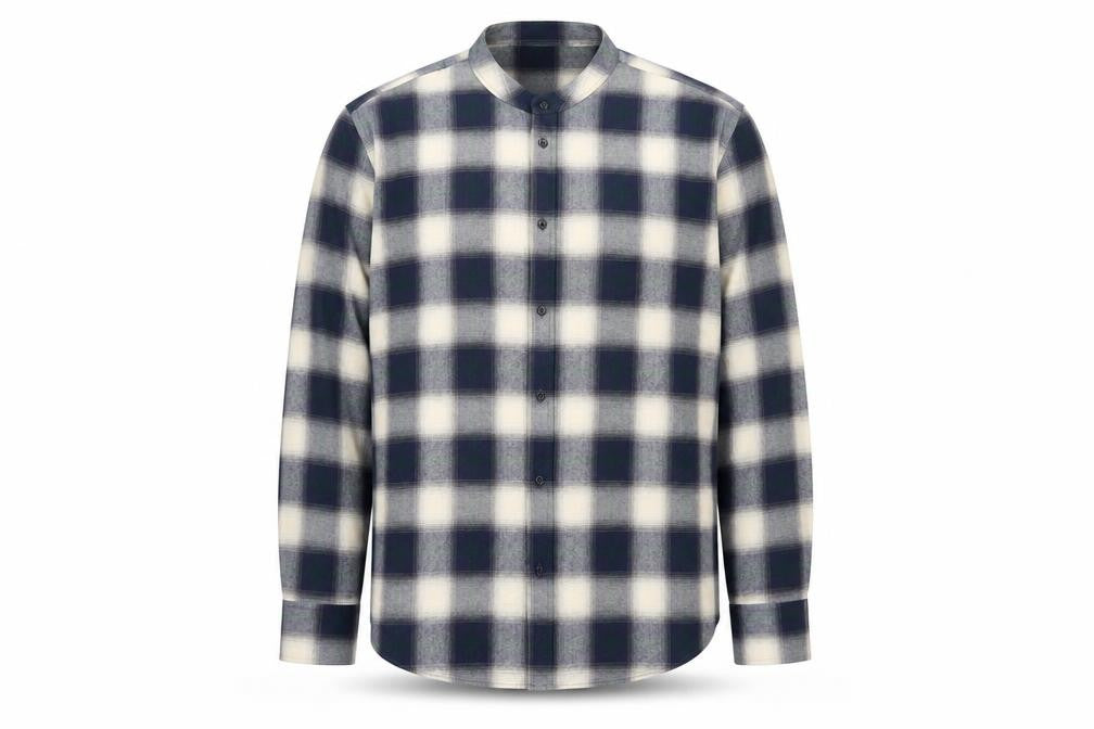 Paul Galvin Men's Blue Check Band Collar Button-Up Shirt XL