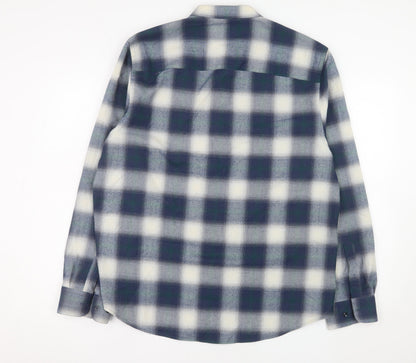 Paul Galvin Men's Blue Check Band Collar Button-Up Shirt XL
