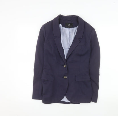 H&M Women's Blue Slim Fit Two-Button Blazer Size 6
