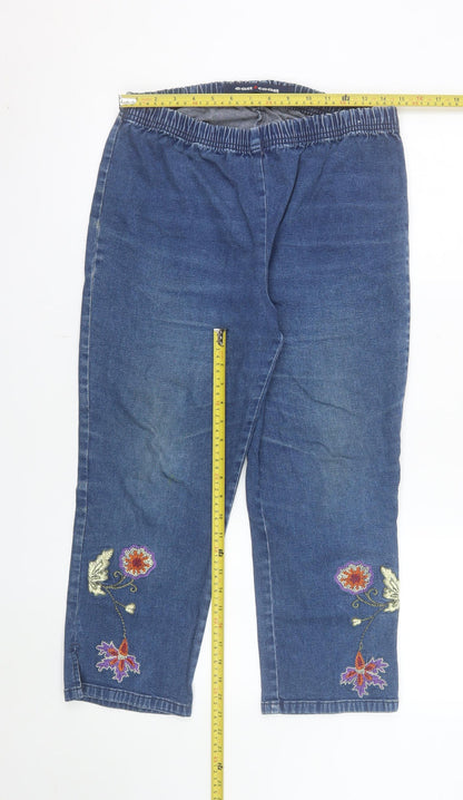 East Coast Women Blue Cropped Floral Embroidered Denim Jeans Size 20