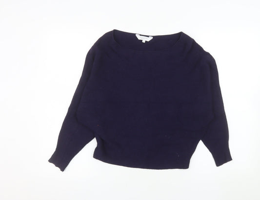 Principles Petite Women's Blue Boat Neck Long Sleeve Cotton Jumper Size 6