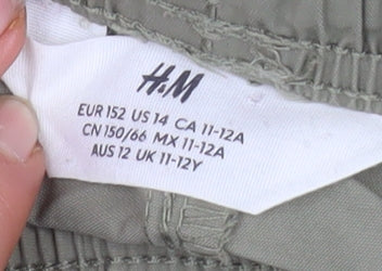 H&M Girls Green Cargo Trousers 11-12 Years Elastic Waist Lightweight