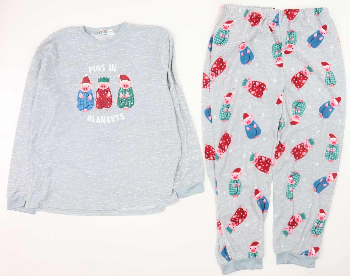Christmas Family Pyjamas Women's Grey XL Fleece Long Sleeve Winter Set