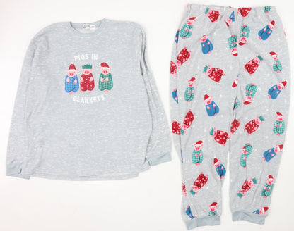 Christmas Family Pyjamas Women's Grey XL Fleece Long Sleeve Winter Set