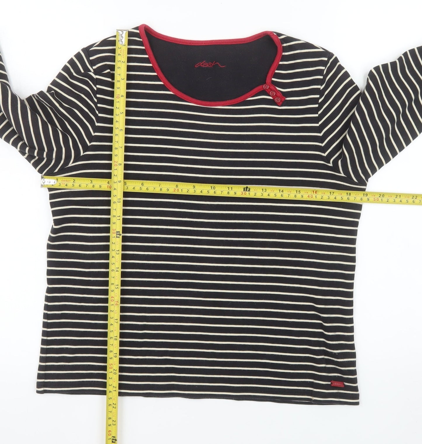 Dash Women's Black Striped 3/4 Sleeve Cotton T-Shirt Size 14