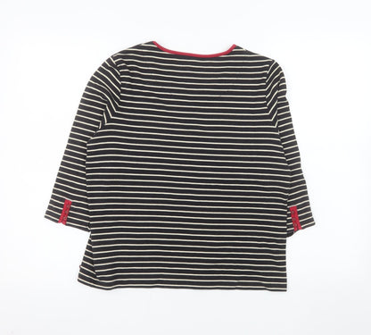 Dash Women's Black Striped 3/4 Sleeve Cotton T-Shirt Size 14