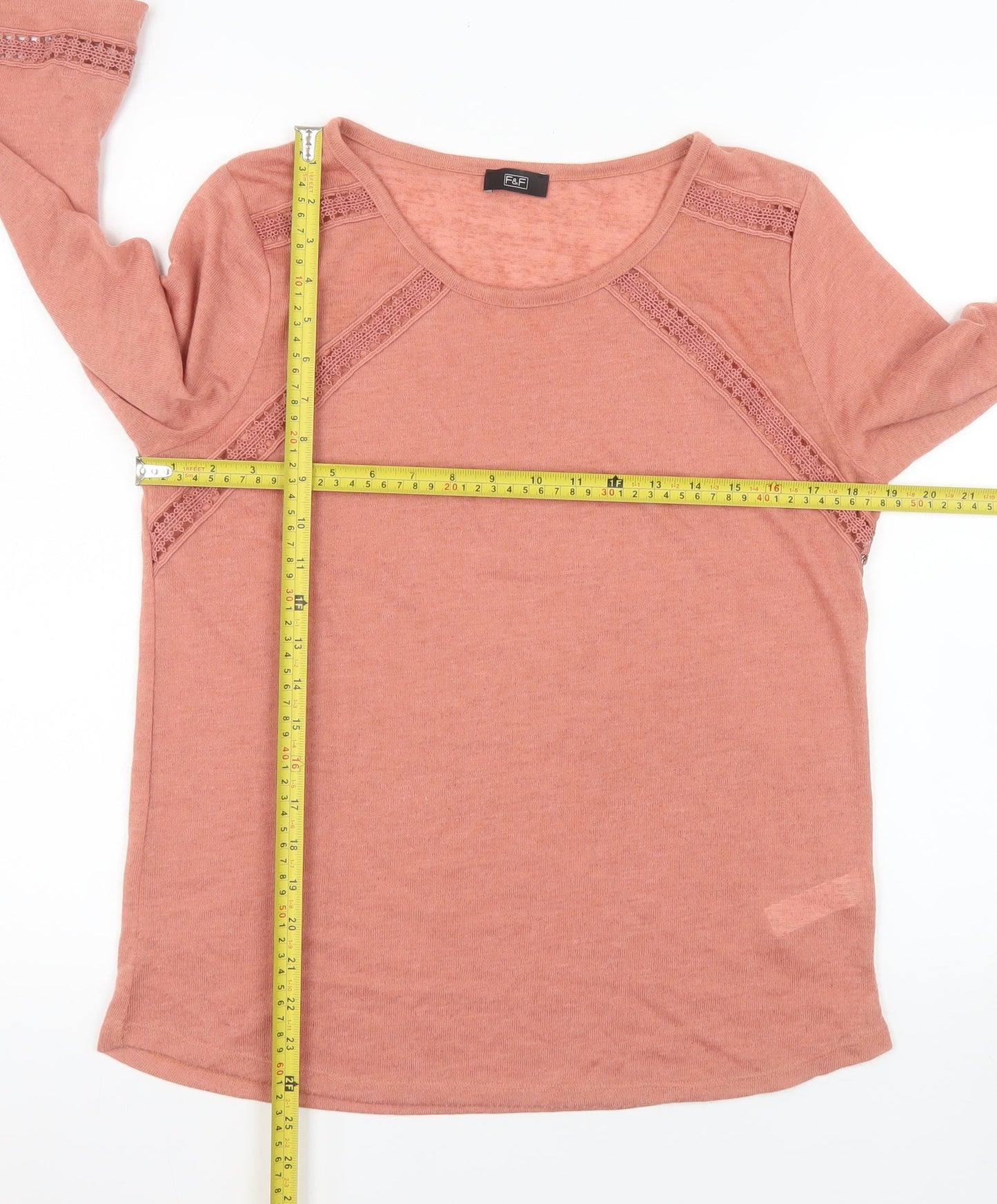 F&F Women’s Pink Crochet Detail 3/4 Sleeve Pullover Jumper Size 12