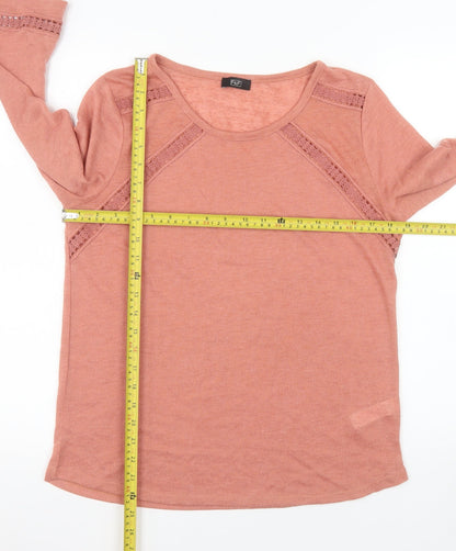 F&F Women’s Pink Crochet Detail 3/4 Sleeve Pullover Jumper Size 12