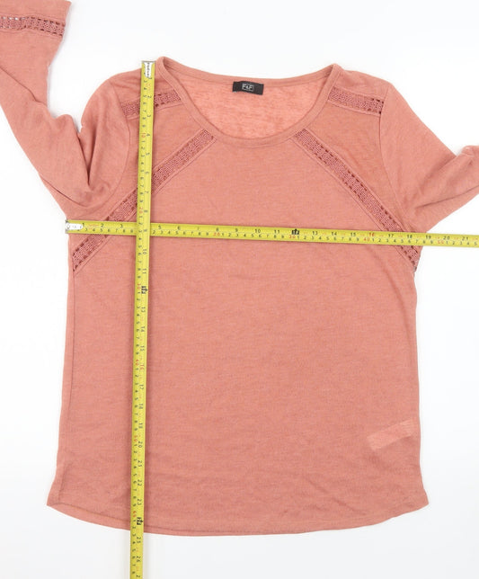 F&F Women’s Pink Crochet Detail 3/4 Sleeve Pullover Jumper Size 12