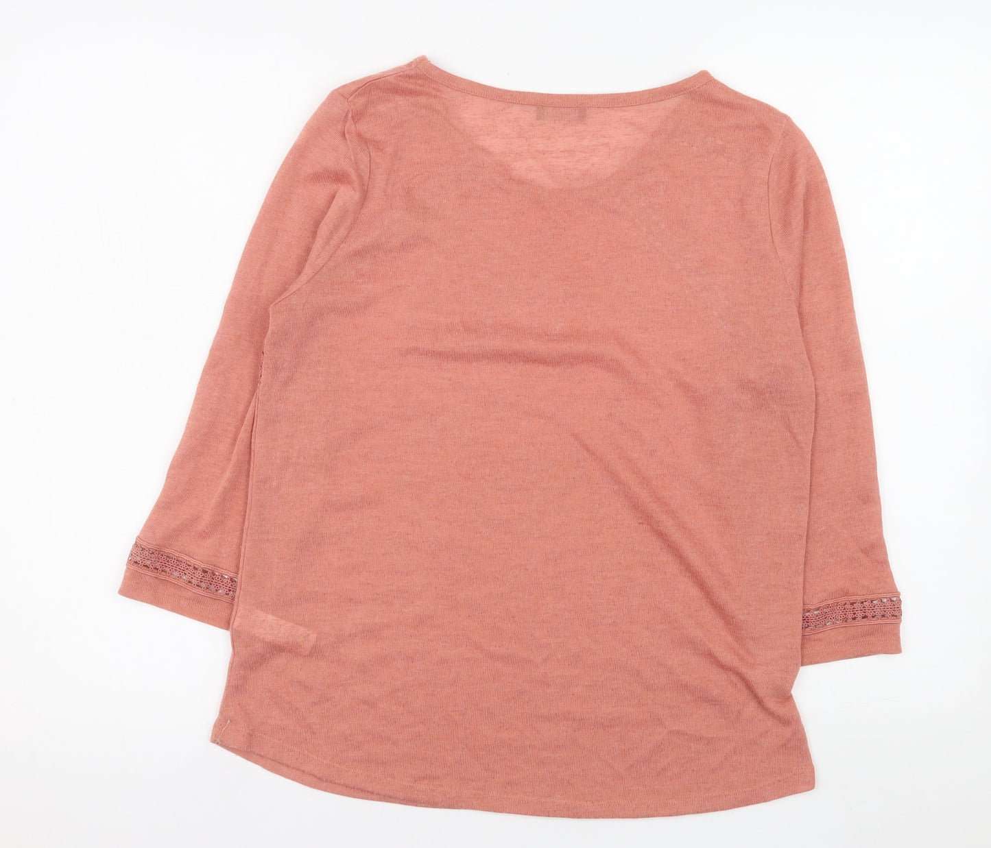 F&F Women’s Pink Crochet Detail 3/4 Sleeve Pullover Jumper Size 12