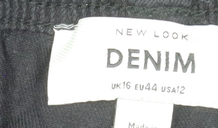 New Look Women Black Cropped Denim Cotton Drawstring Trousers Size 16