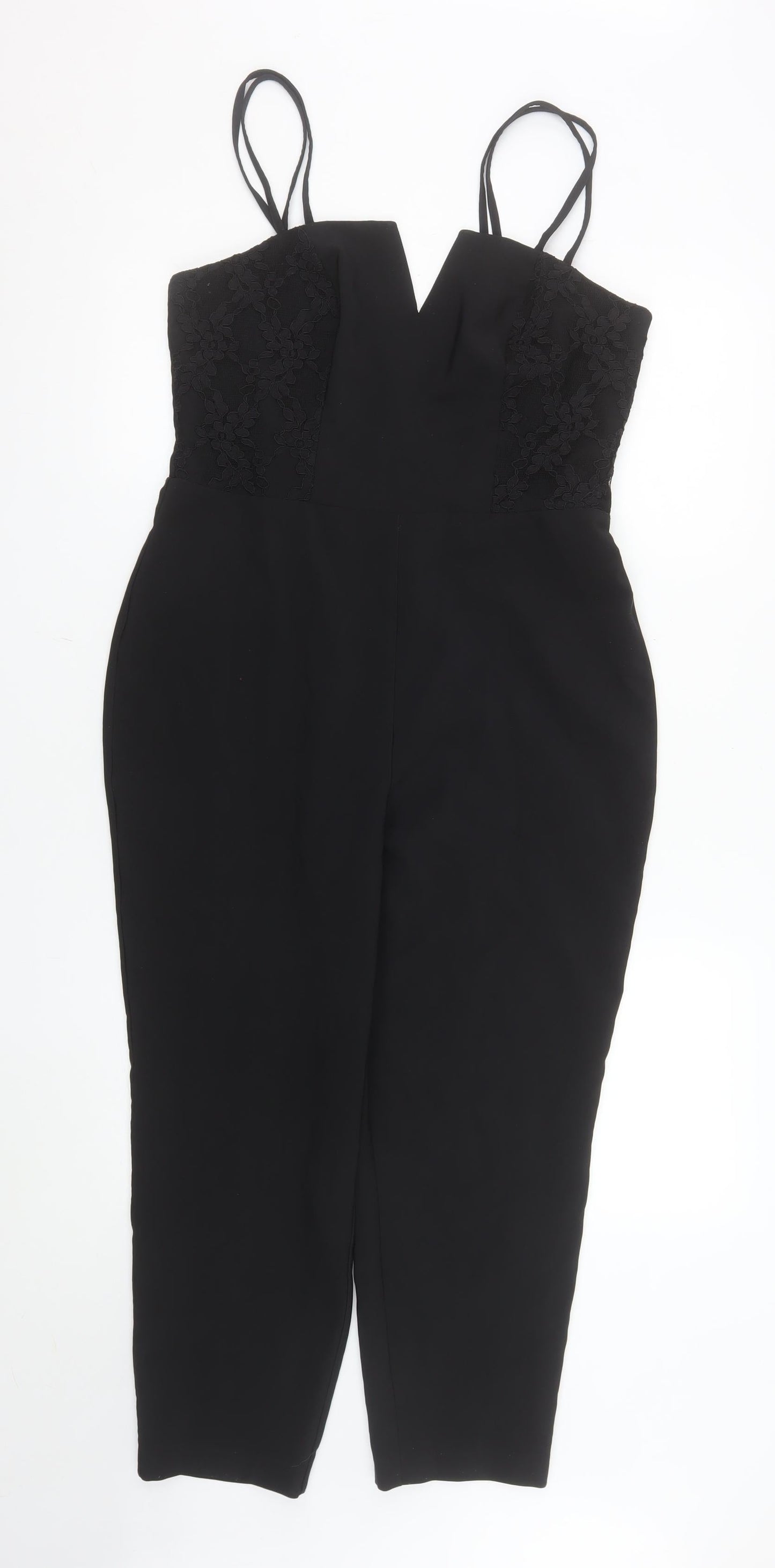 Miss Selfridge Petites Black Lace V-Neck Jumpsuit UK 12 Petite